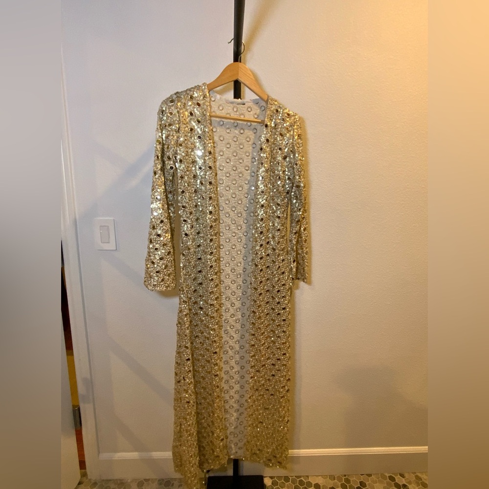 Gold Sequin Long Cardigan